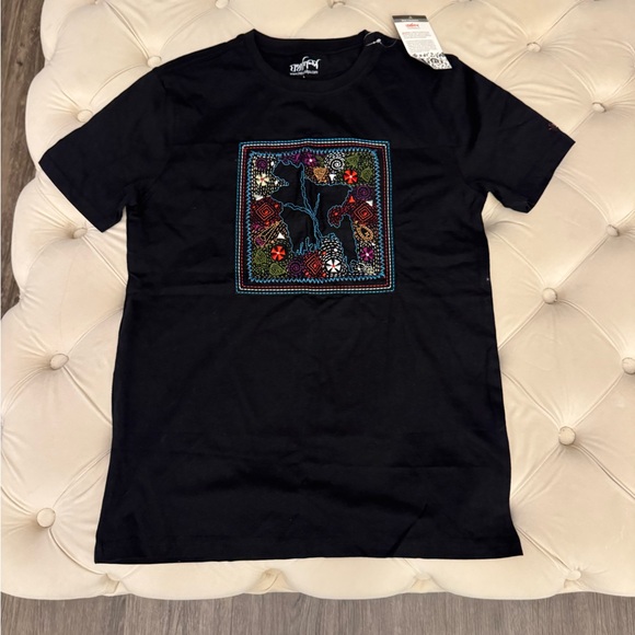 Desigual Tops - Black Shirt with Colorful Embroidery